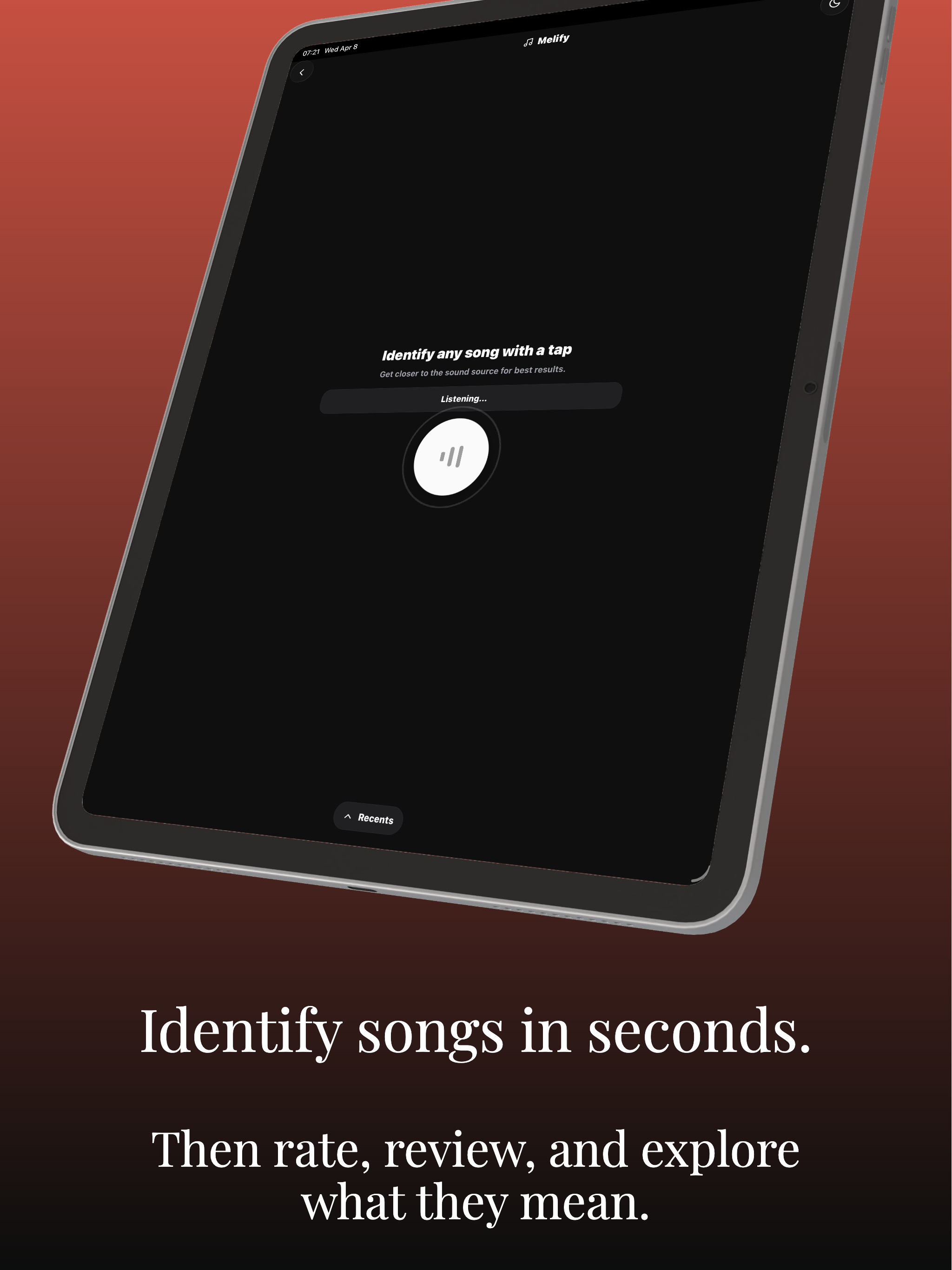 Melify song recognition experience on tablet.